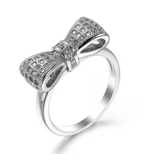 Cubic Zirconia & Silver-Plated Bow Ring