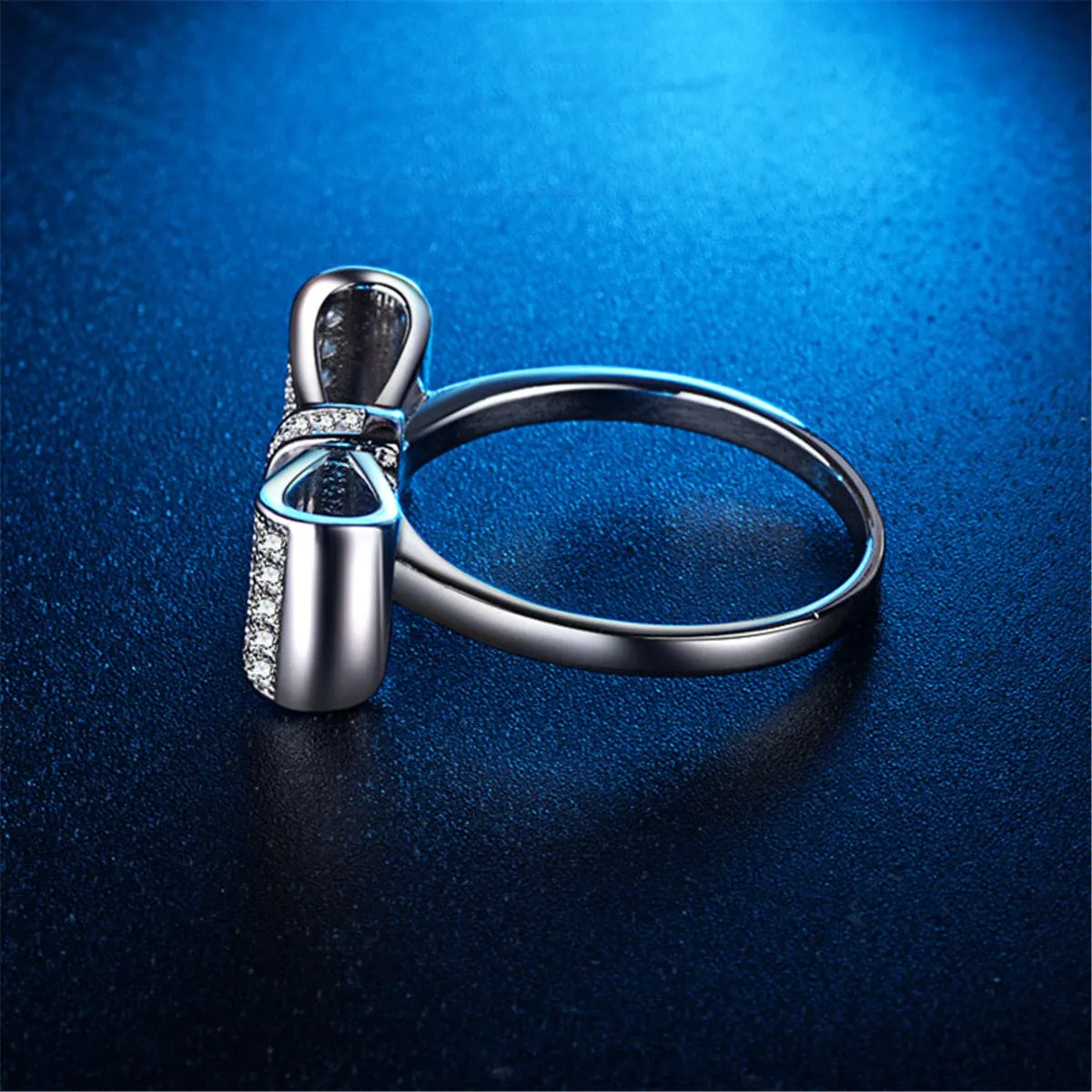 Cubic Zirconia & Silver-Plated Bow Ring