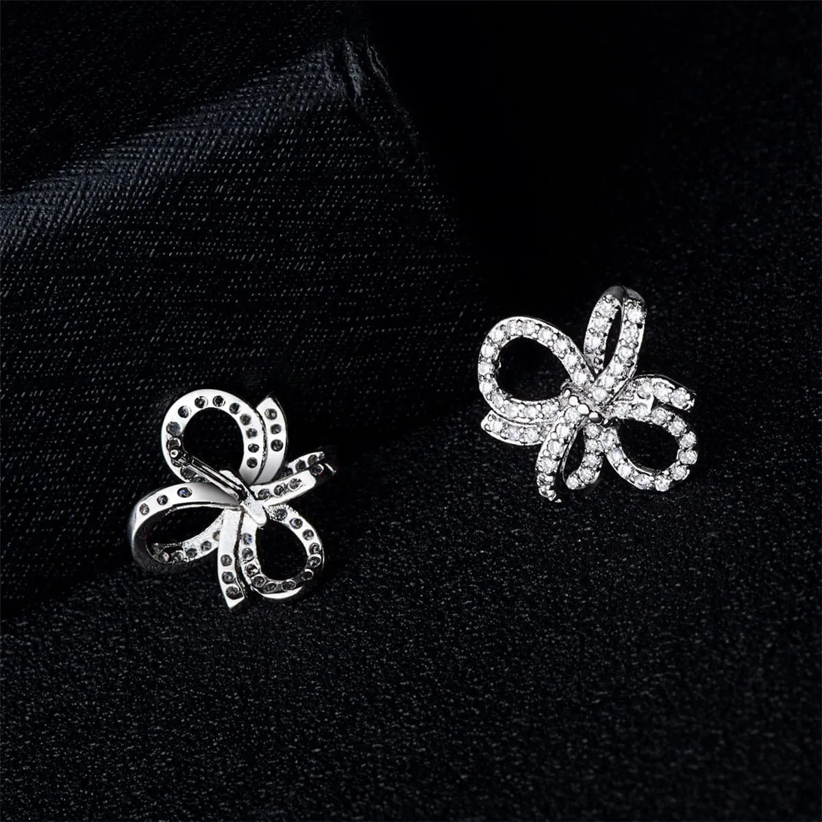 Cubic Zirconia & Silver-Plated Bow Stud Earrings