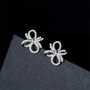 Cubic Zirconia & Silver-Plated Bow Stud Earrings