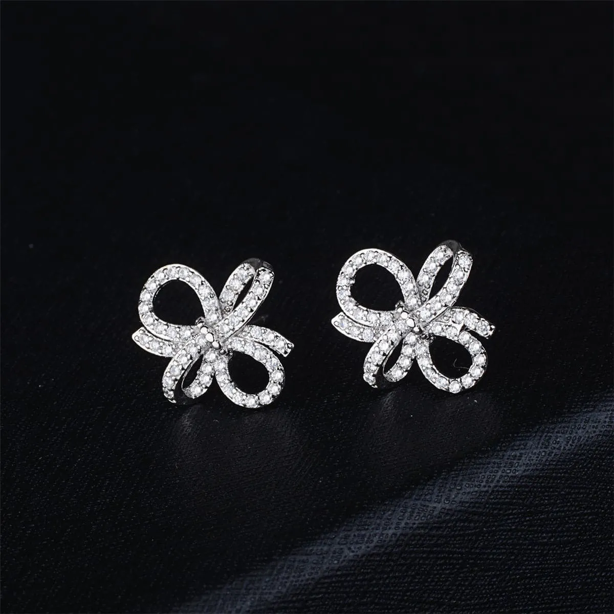 Cubic Zirconia & Silver-Plated Bow Stud Earrings