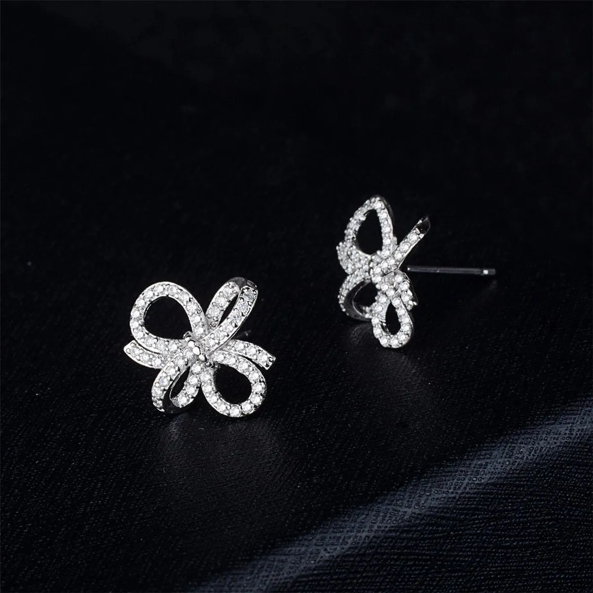Cubic Zirconia & Silver-Plated Bow Stud Earrings