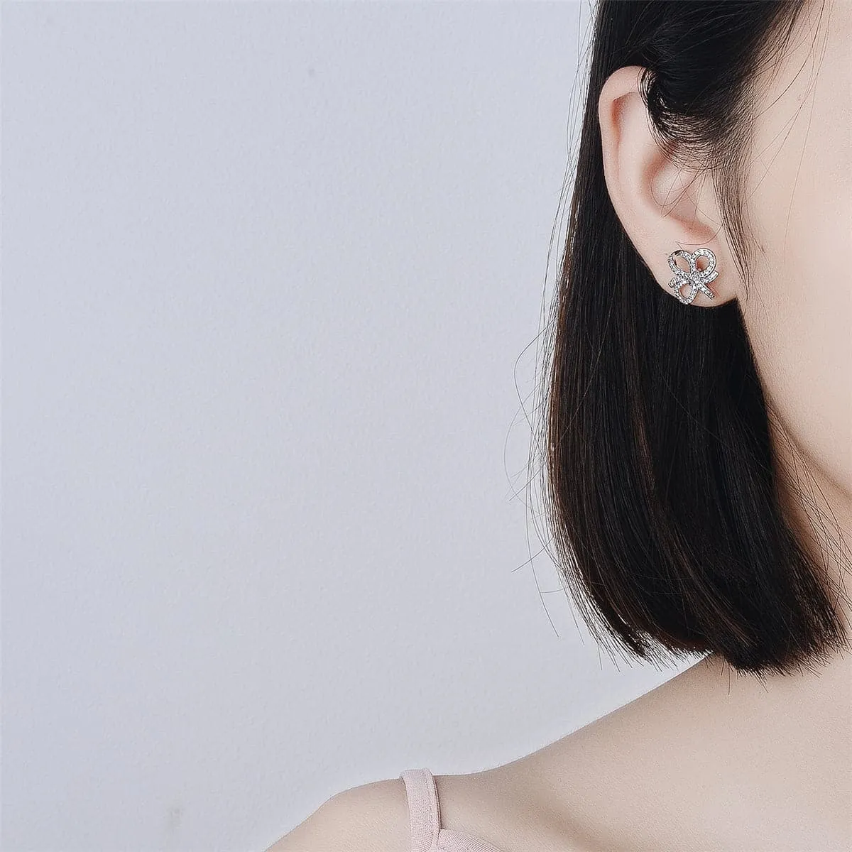 Cubic Zirconia & Silver-Plated Bow Stud Earrings