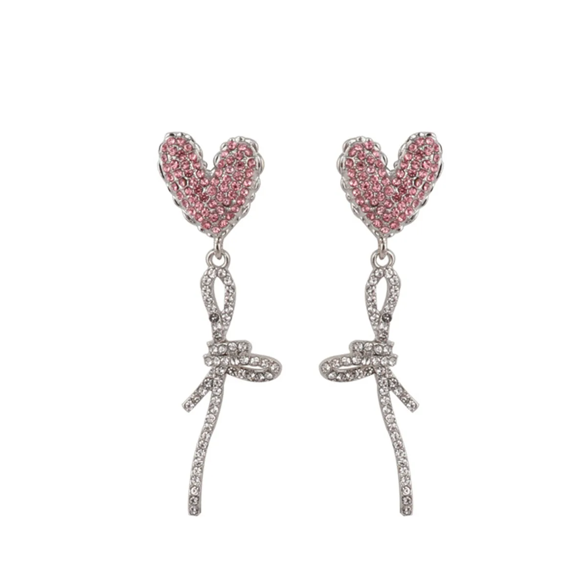Cubic Zirconia & Silver-Plated Heart Bow Drop Earrings