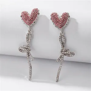 Cubic Zirconia & Silver-Plated Heart Bow Drop Earrings