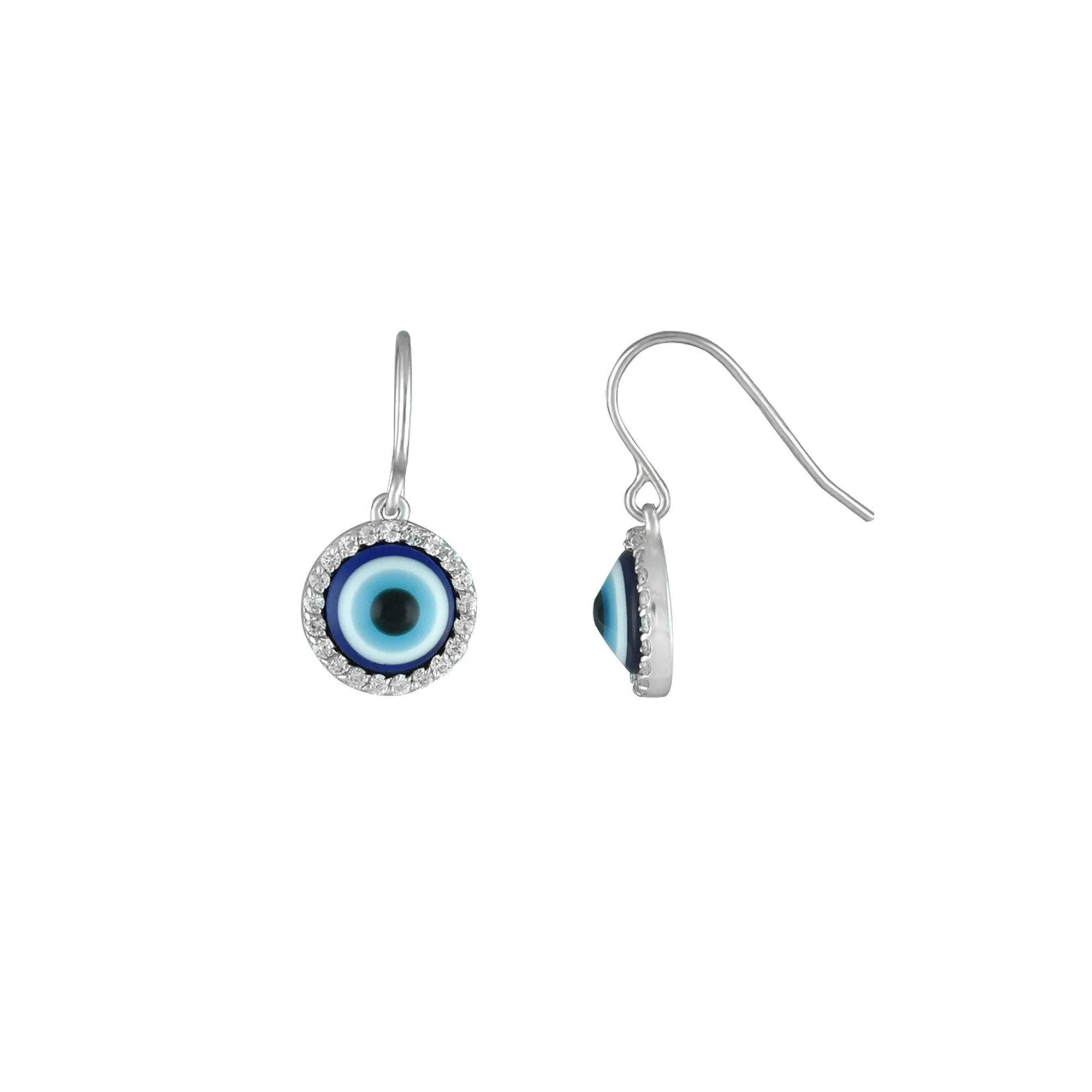 Cubic Zirconia and Enamel Evil Eye Earrings in Silver