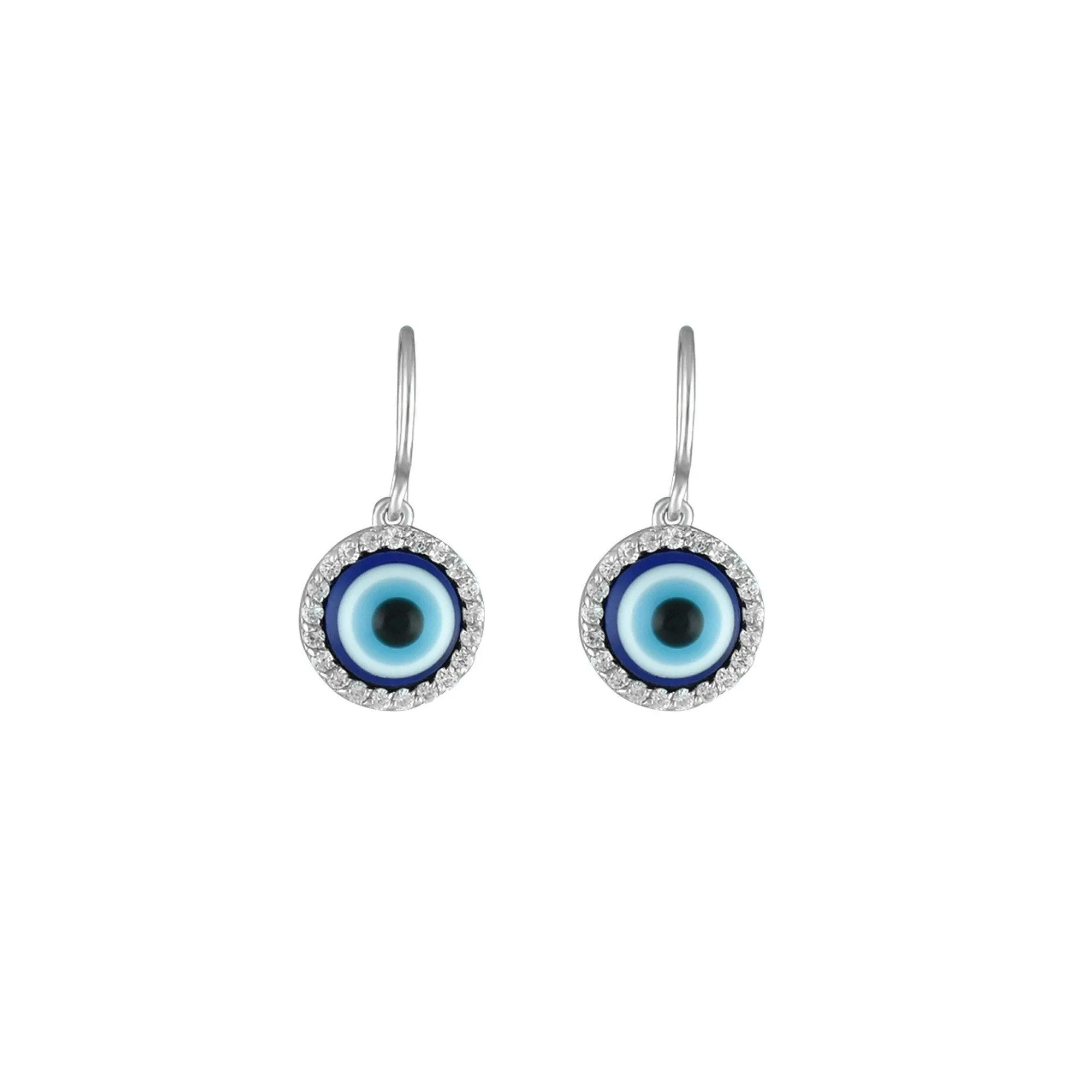 Cubic Zirconia and Enamel Evil Eye Earrings in Silver