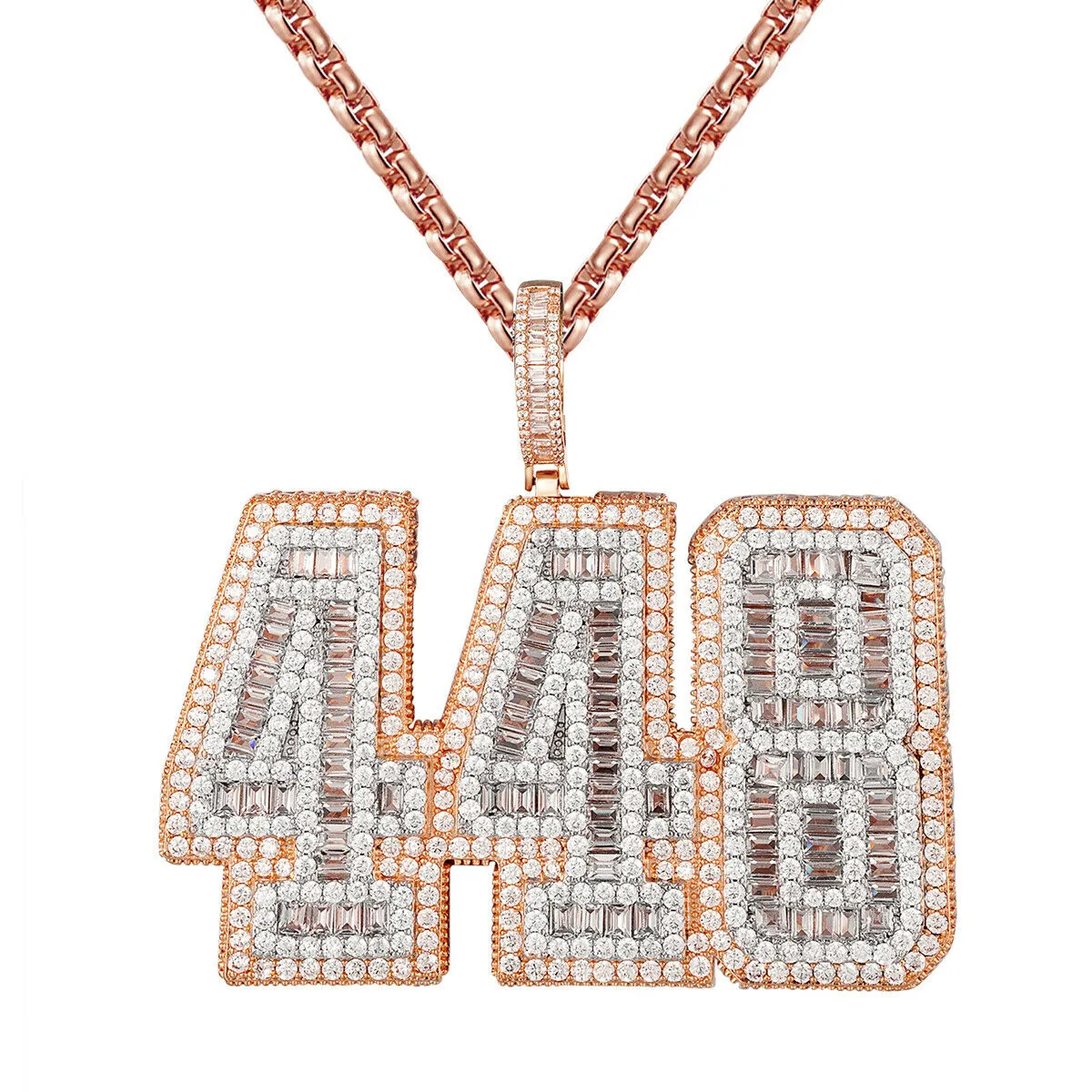Custom 448 Baguette Block Numbers  Simulated Diamond With Chain