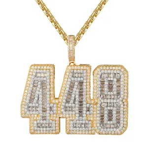 Custom 448 Baguette Block Numbers  Simulated Diamond With Chain