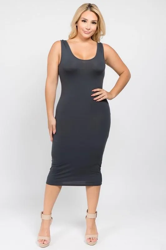 CUT CLOSE MIDI DRESS | CURVY