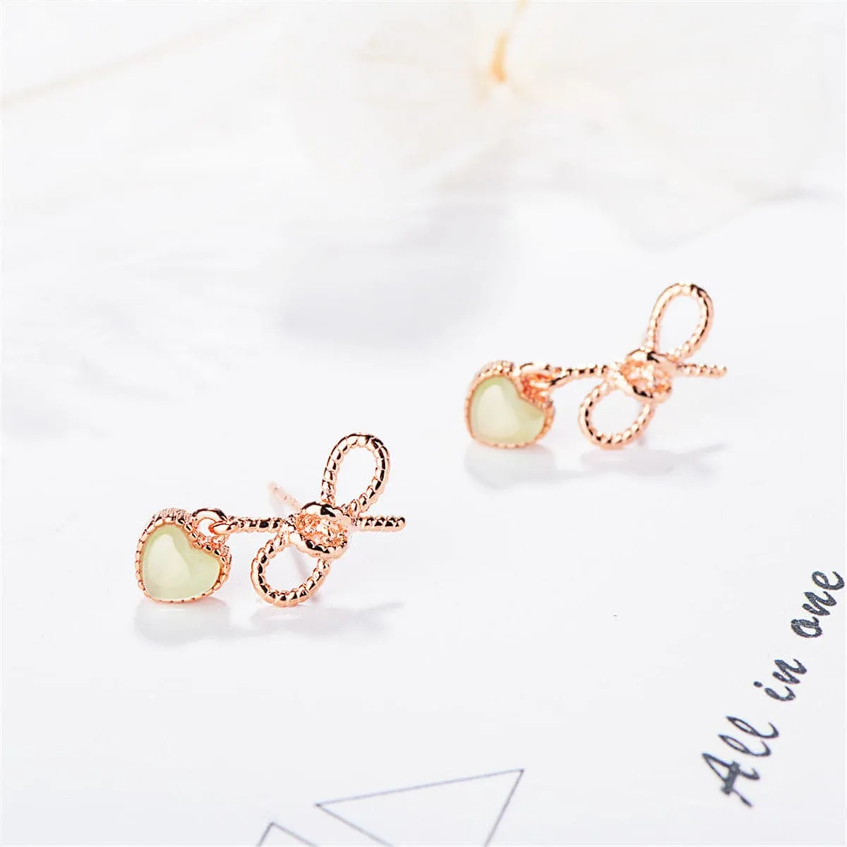 Cymophane & 18K Rose Gold-Plated Heart Drop Earrings