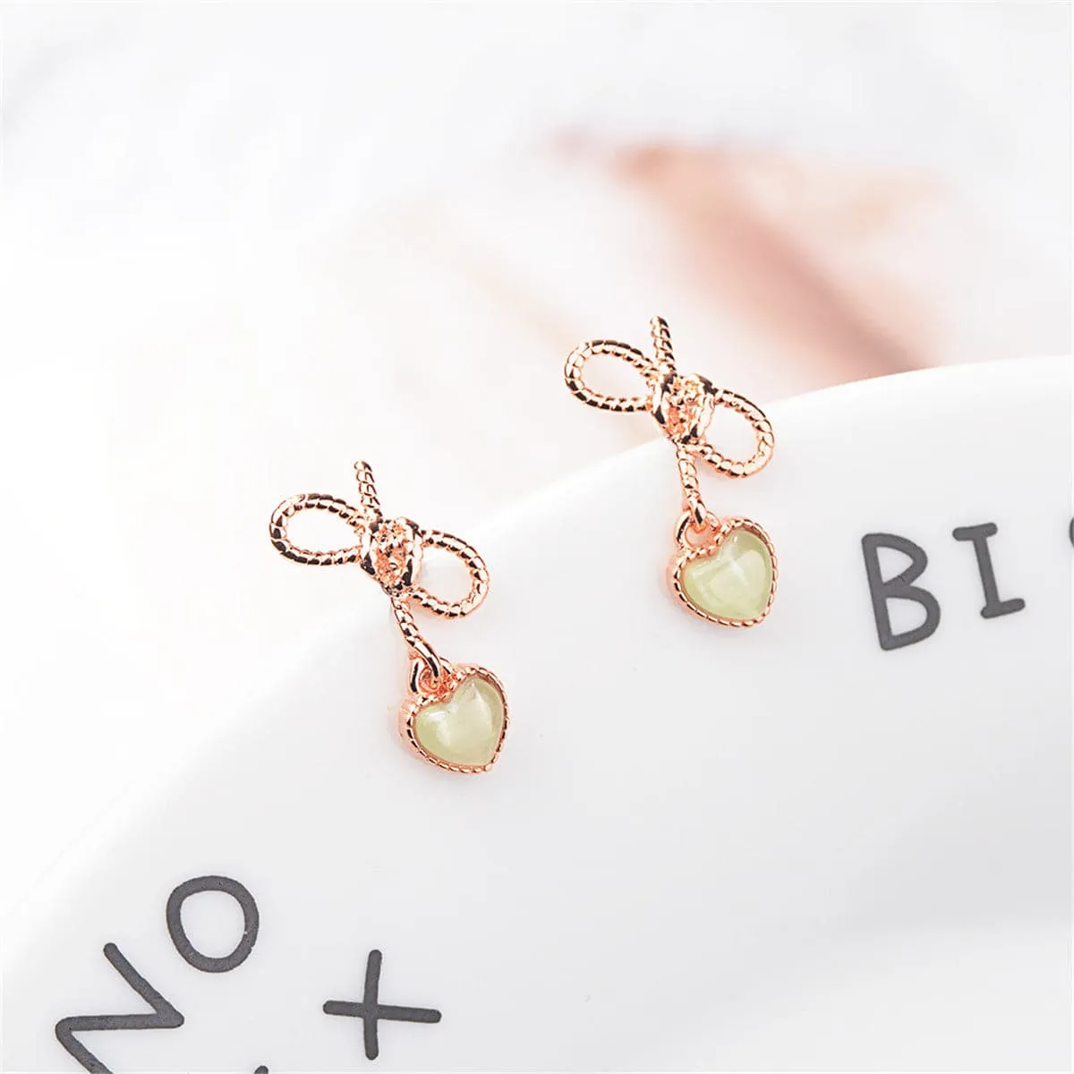 Cymophane & 18K Rose Gold-Plated Heart Drop Earrings