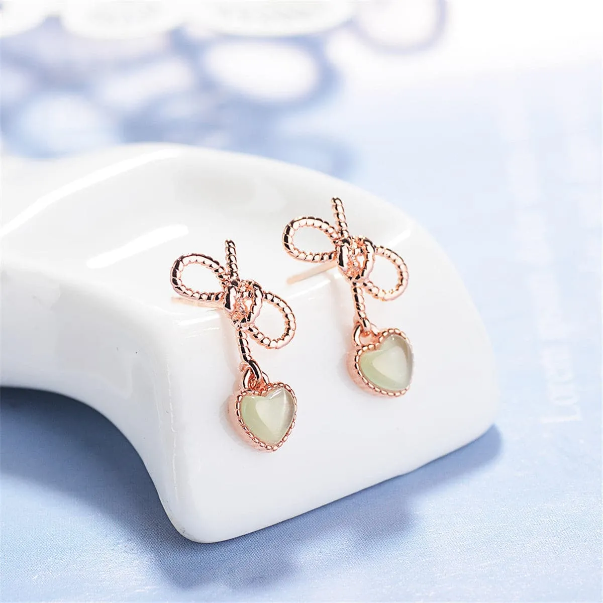 Cymophane & 18K Rose Gold-Plated Heart Drop Earrings