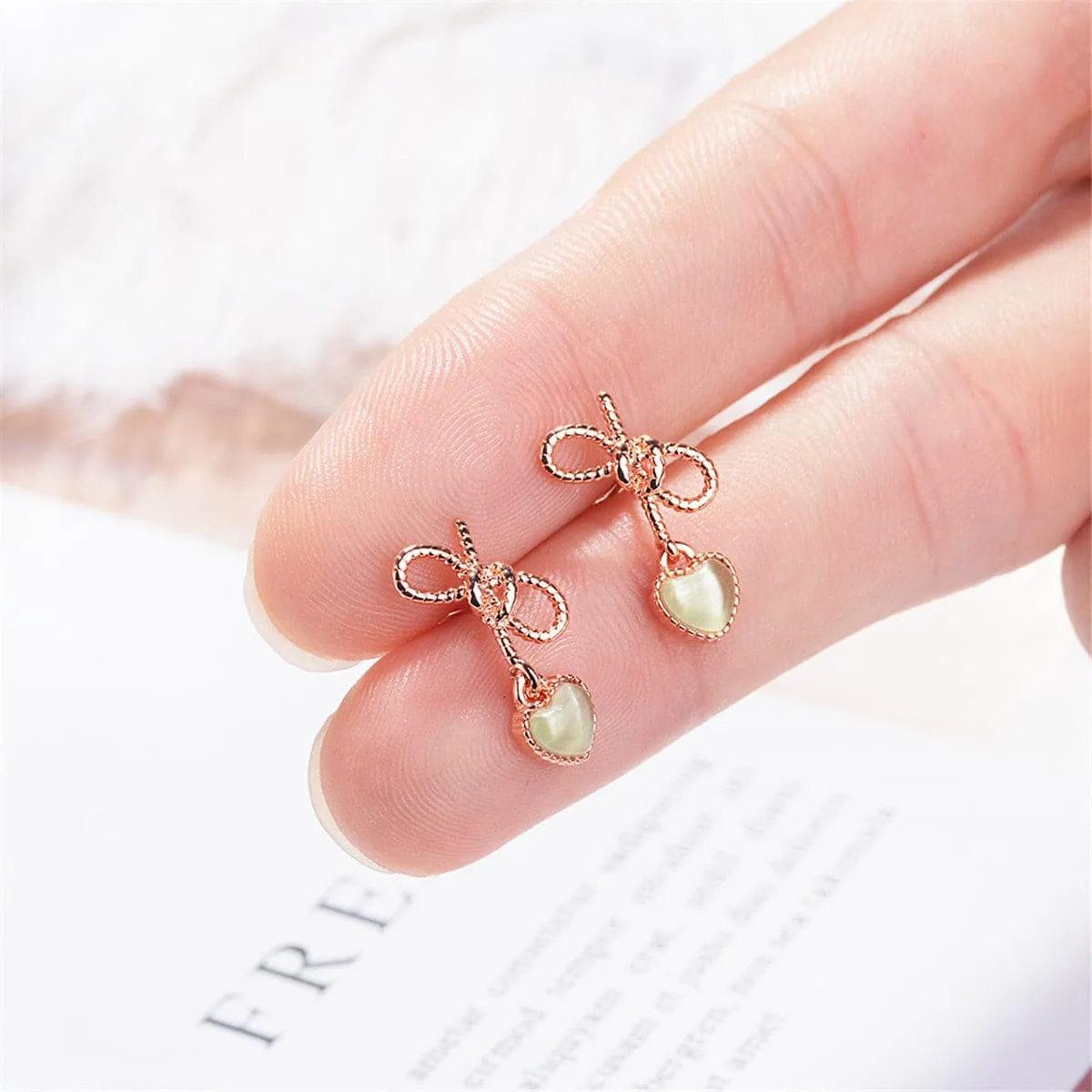 Cymophane & 18K Rose Gold-Plated Heart Drop Earrings