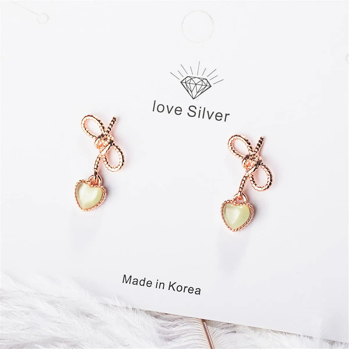 Cymophane & 18K Rose Gold-Plated Heart Drop Earrings
