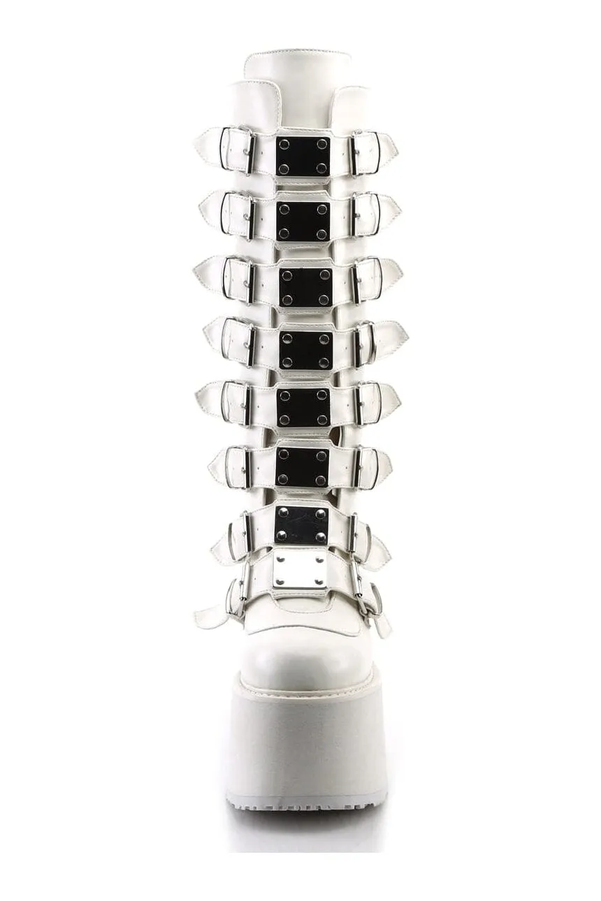 DAMNED-318 White Vegan Leather Knee Boot