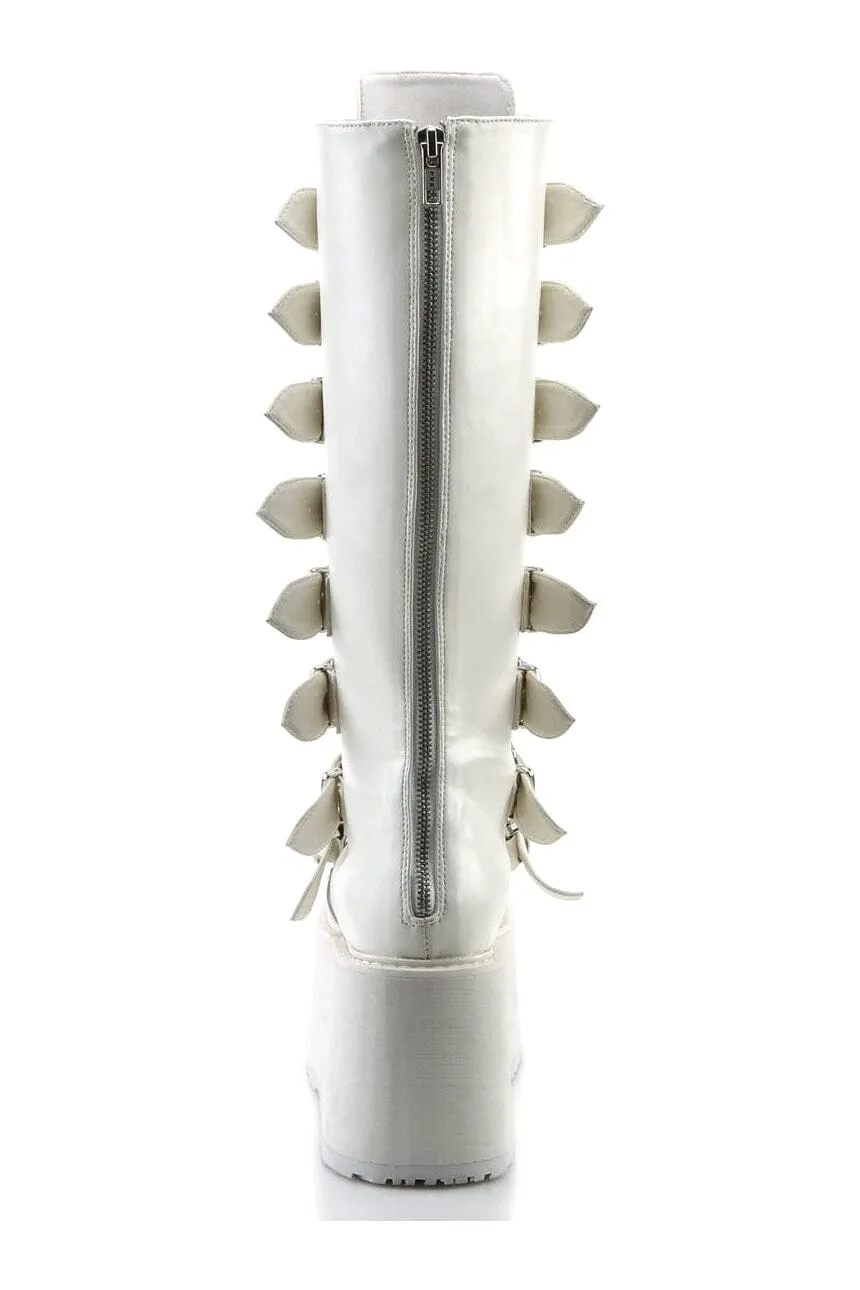 DAMNED-318 White Vegan Leather Knee Boot