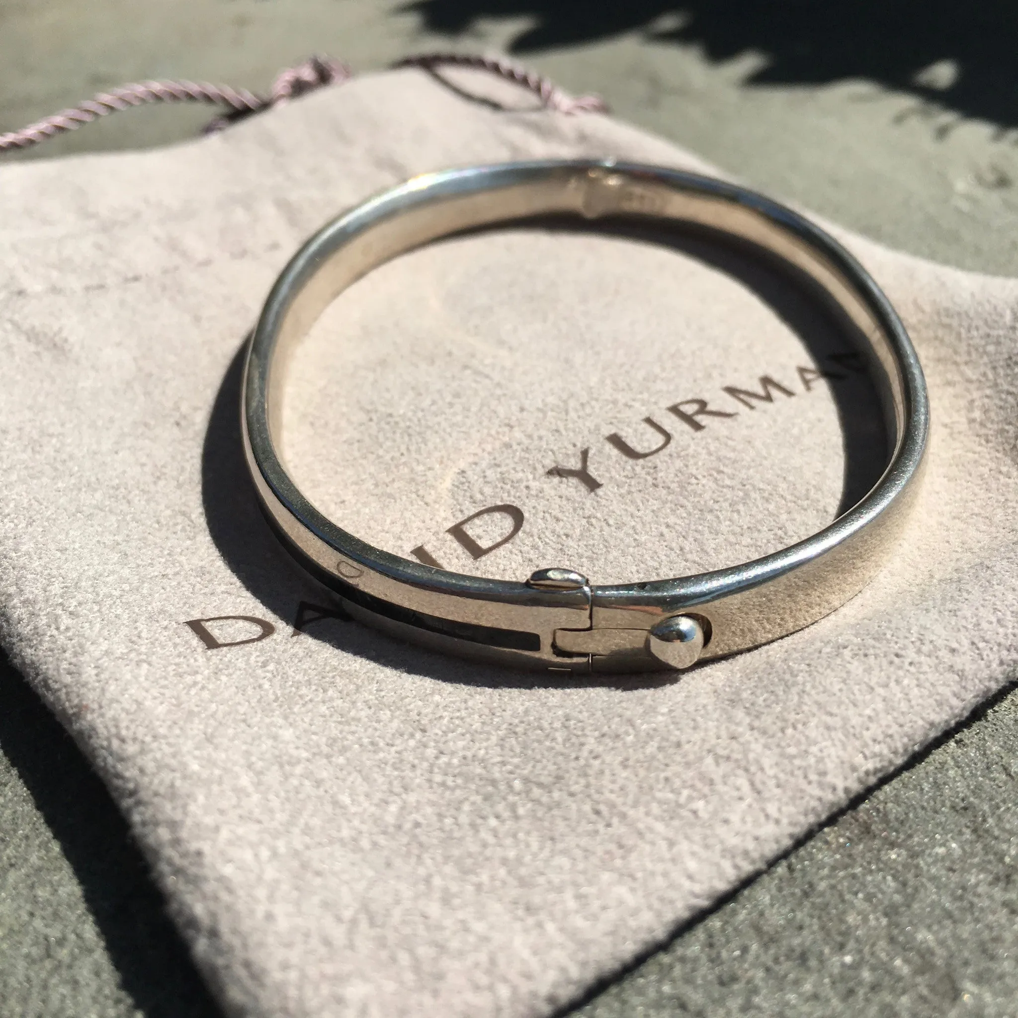 David Yurman Sterling Silver Gold Black Enamel Hinged Logo Bracelet Authentic