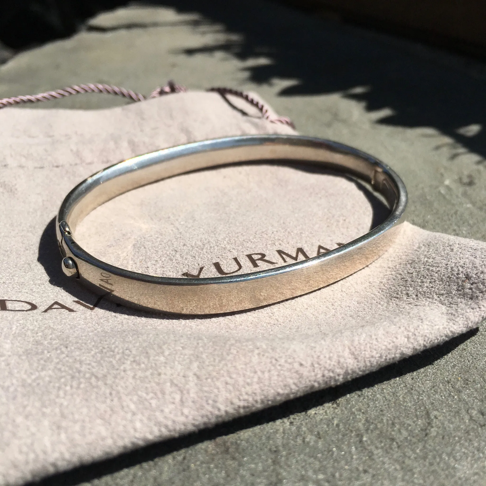 David Yurman Sterling Silver Gold Black Enamel Hinged Logo Bracelet Authentic