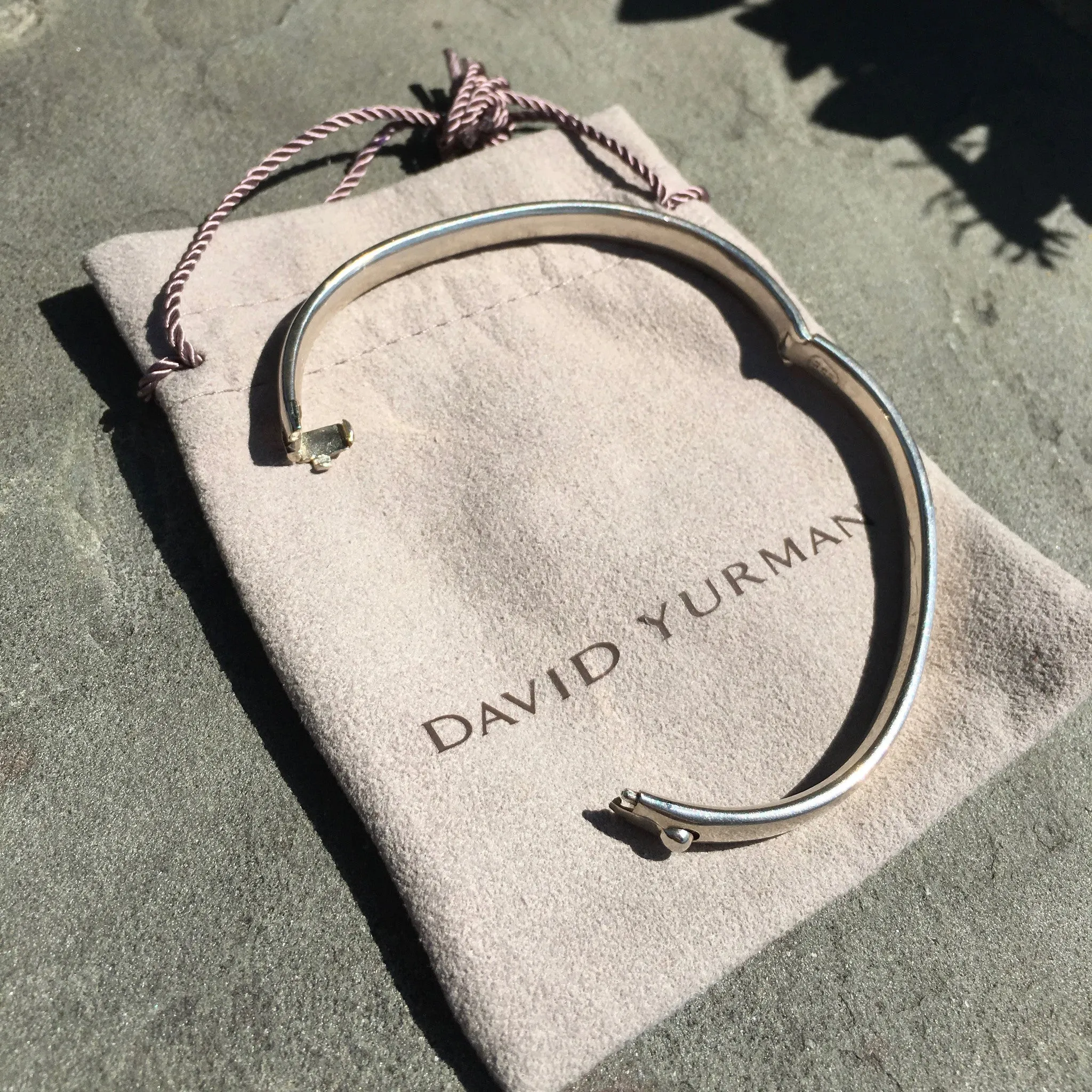 David Yurman Sterling Silver Gold Black Enamel Hinged Logo Bracelet Authentic