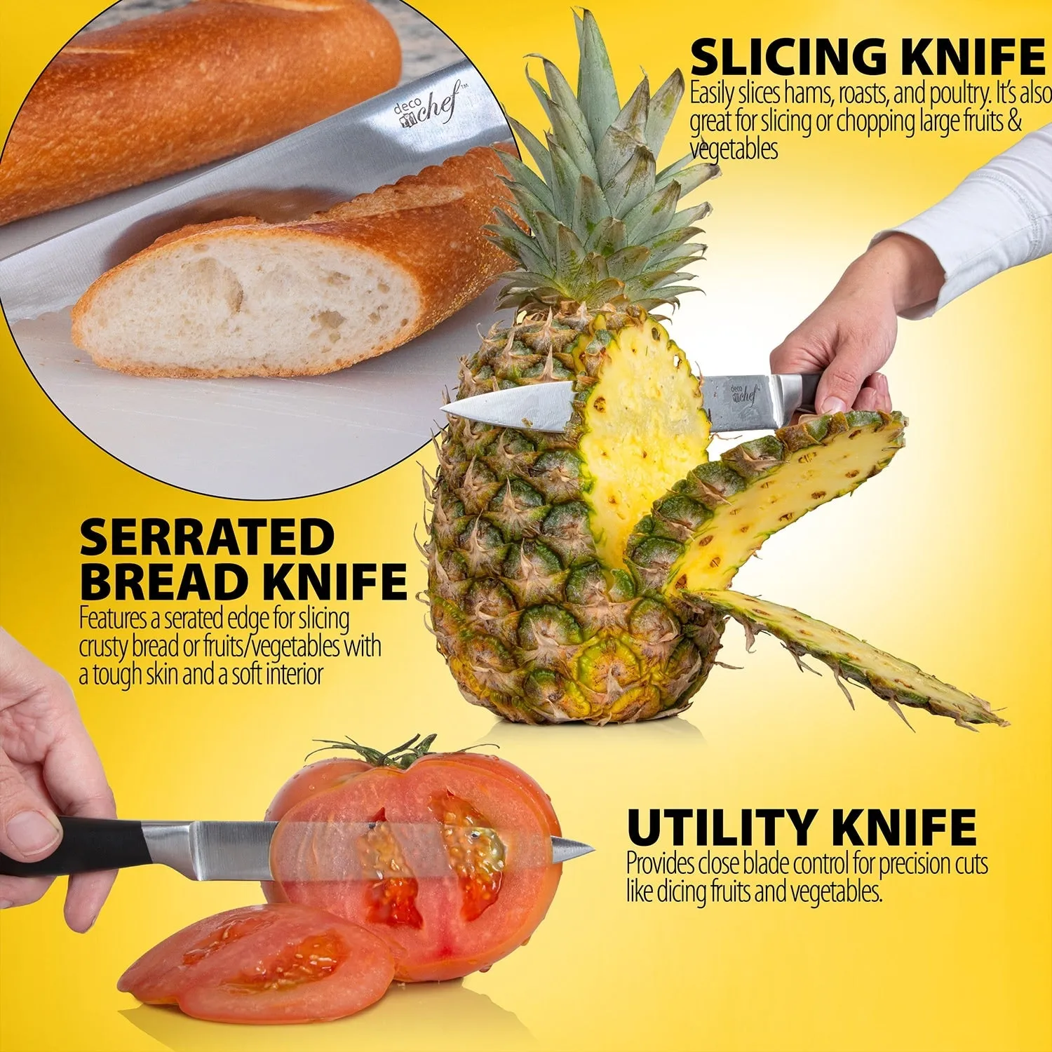 Deco Chef 12 Piece Stainless Steel Knife Set with Storage Block