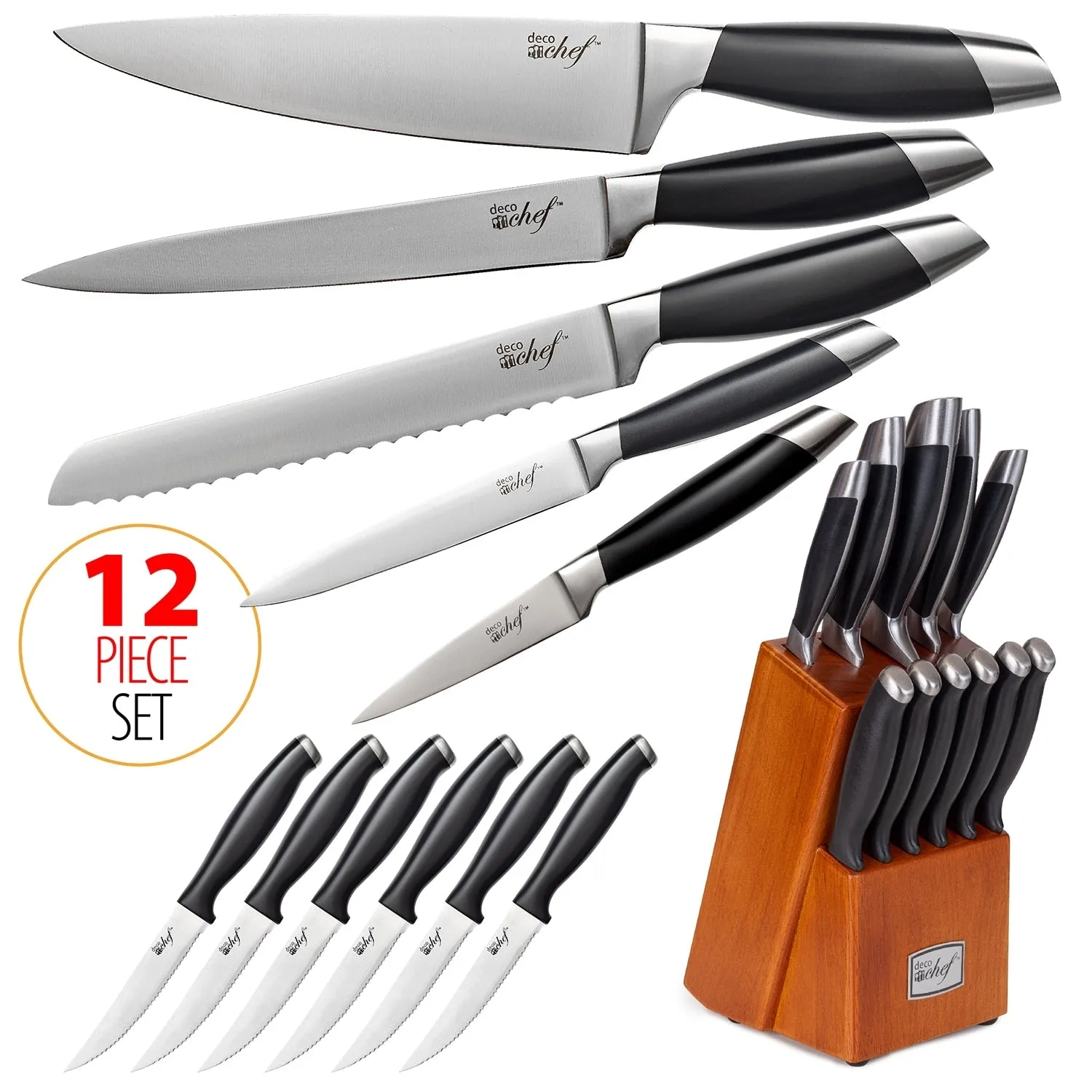 Deco Chef 12 Piece Stainless Steel Knife Set with Storage Block