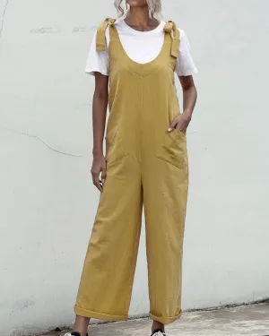 Deep U-Neck Lace-up Bow Backless Jumpsuit