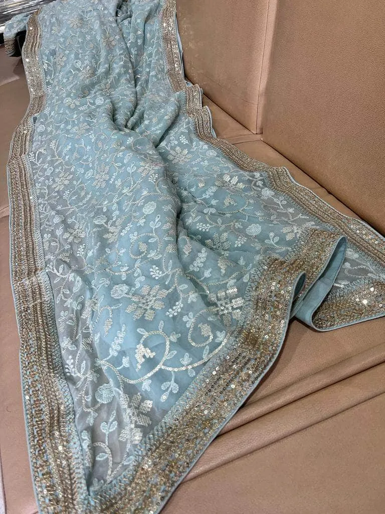 Designer Georgette Chikankari Saree with Sequin  Work