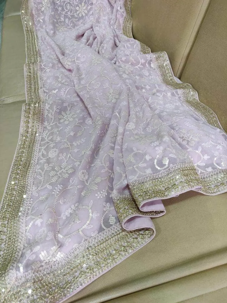 Designer Georgette Chikankari Saree with Sequin  Work
