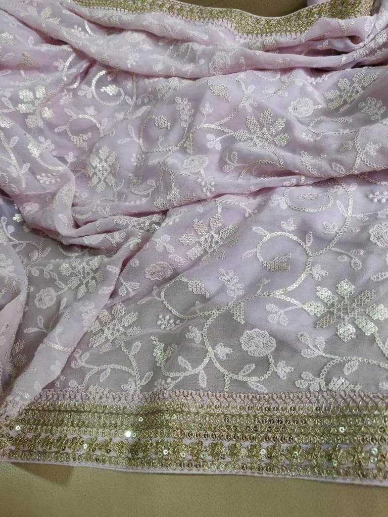 Designer Georgette Chikankari Saree with Sequin  Work