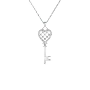 Diamond Accent Heart Key Pendant in Sterling Silver