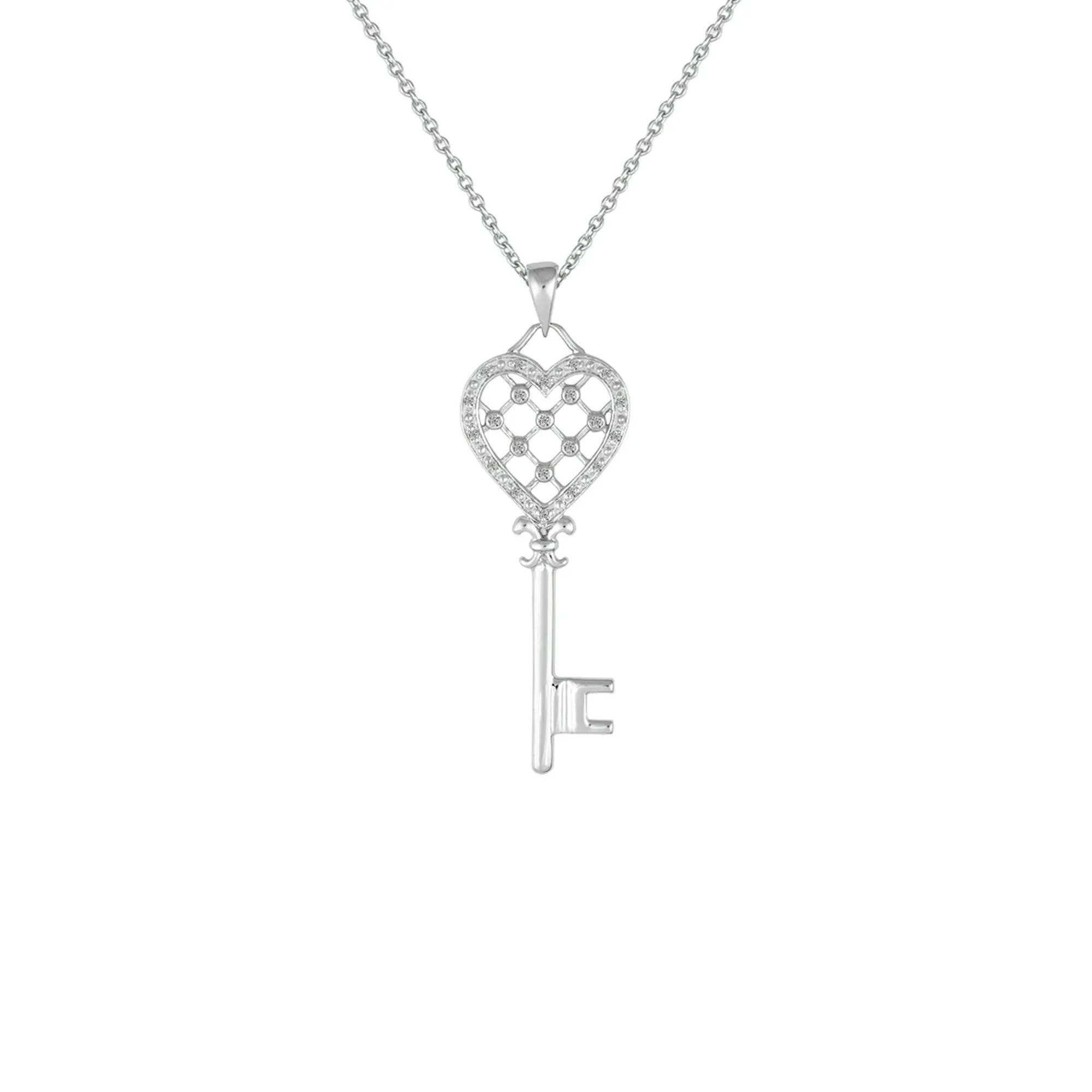 Diamond Accent Heart Key Pendant in Sterling Silver