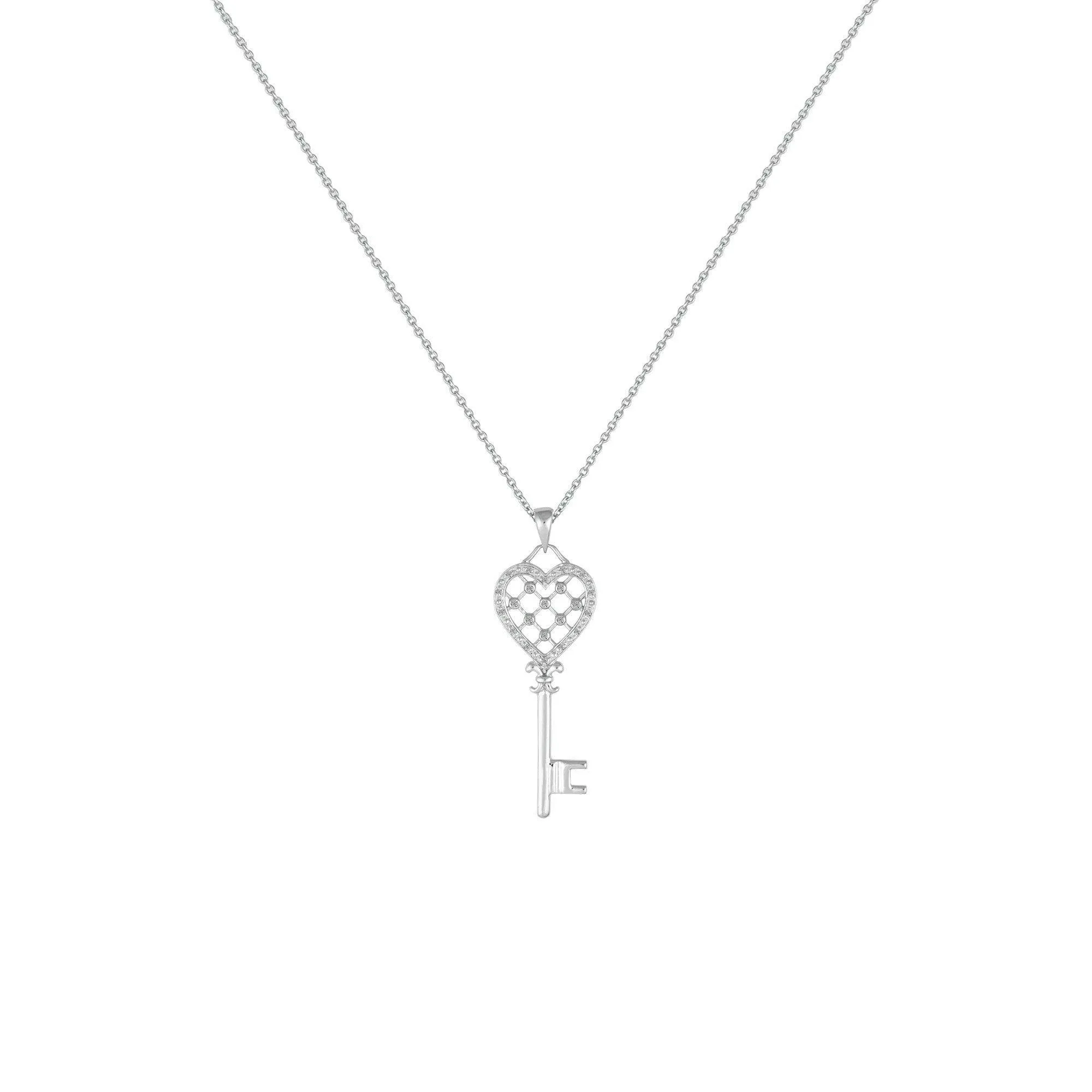 Diamond Accent Heart Key Pendant in Sterling Silver