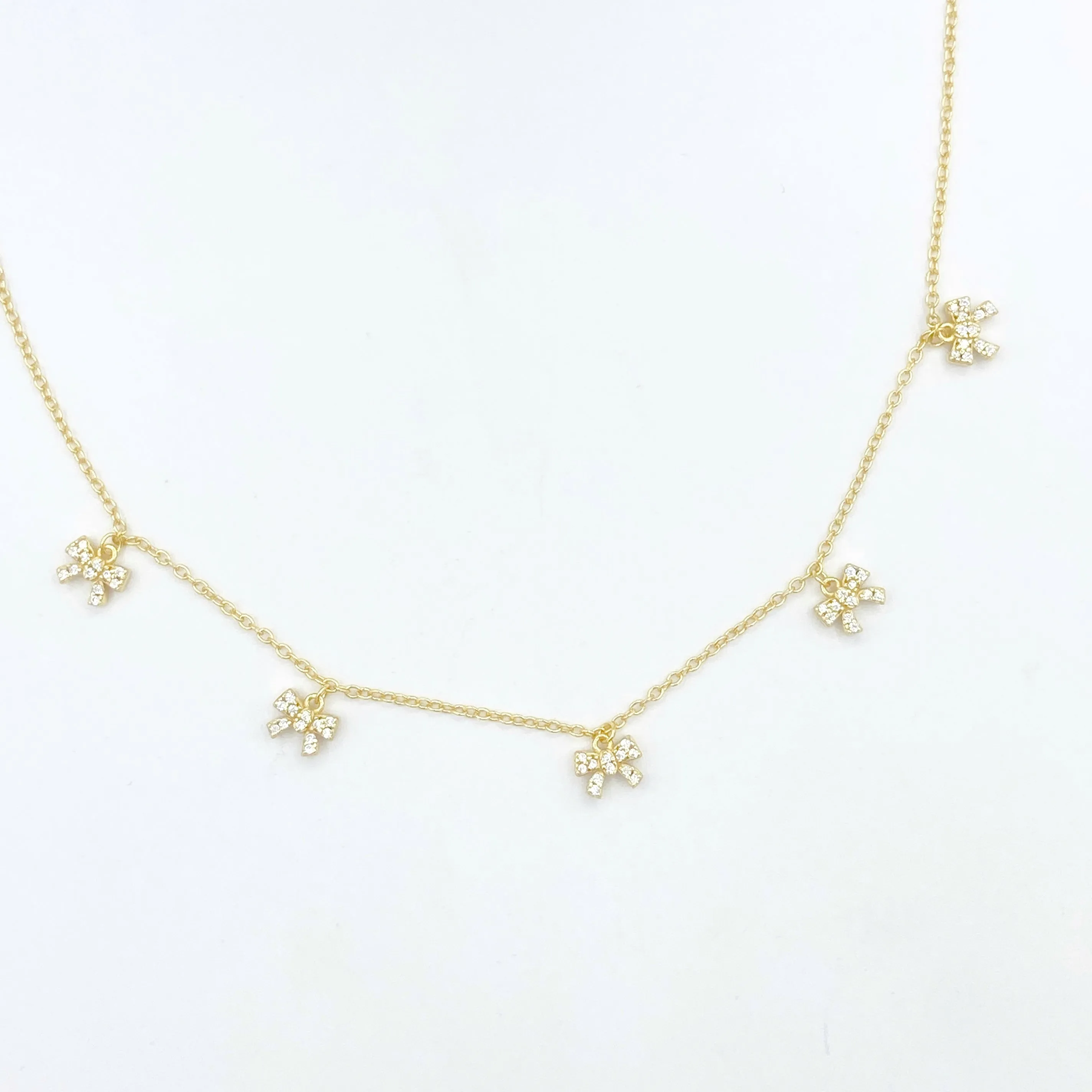 Diamond Bow Charm Choker Necklace