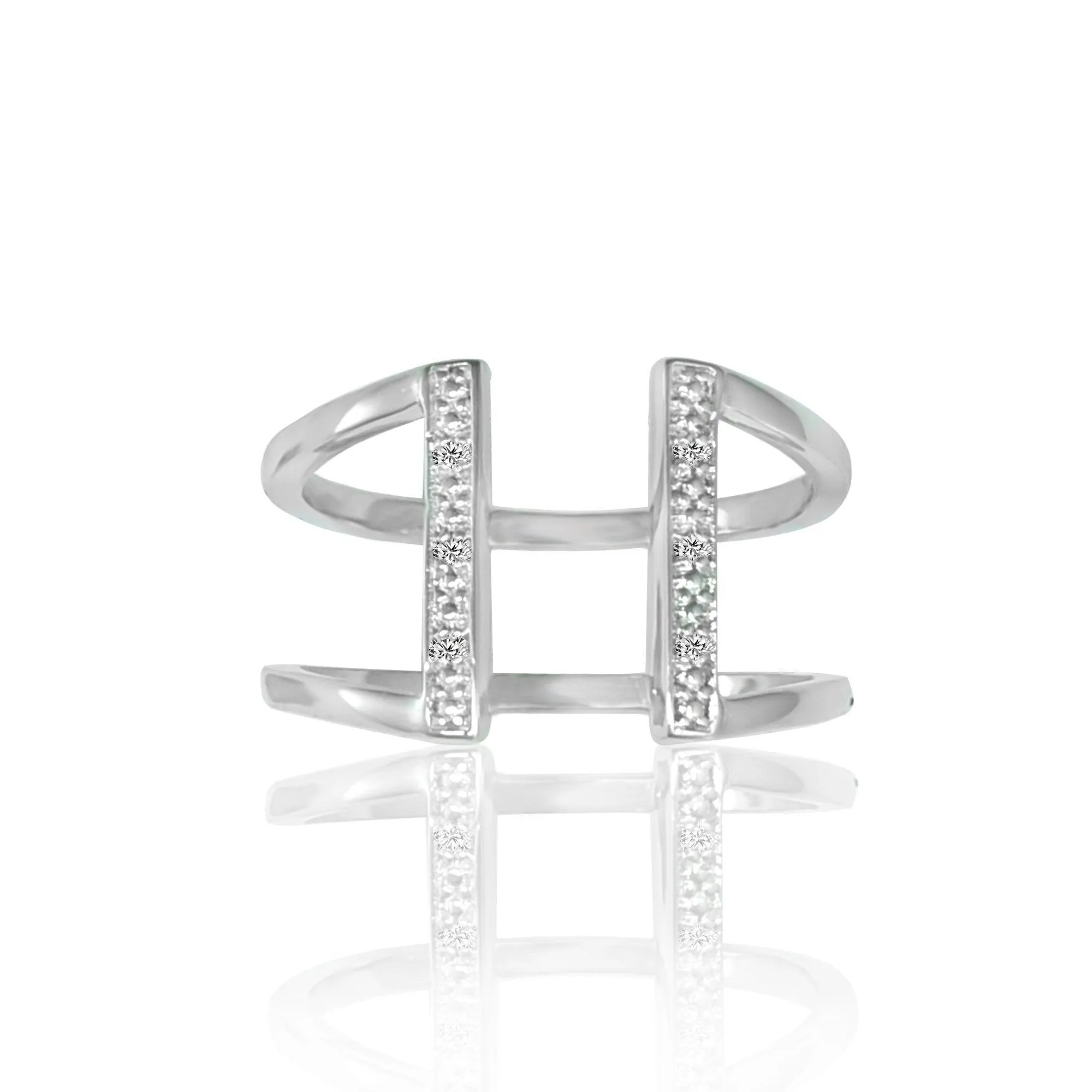 Diamond Geometric Ring - Fashion Diamond Accent Ring in Sterling Silver
