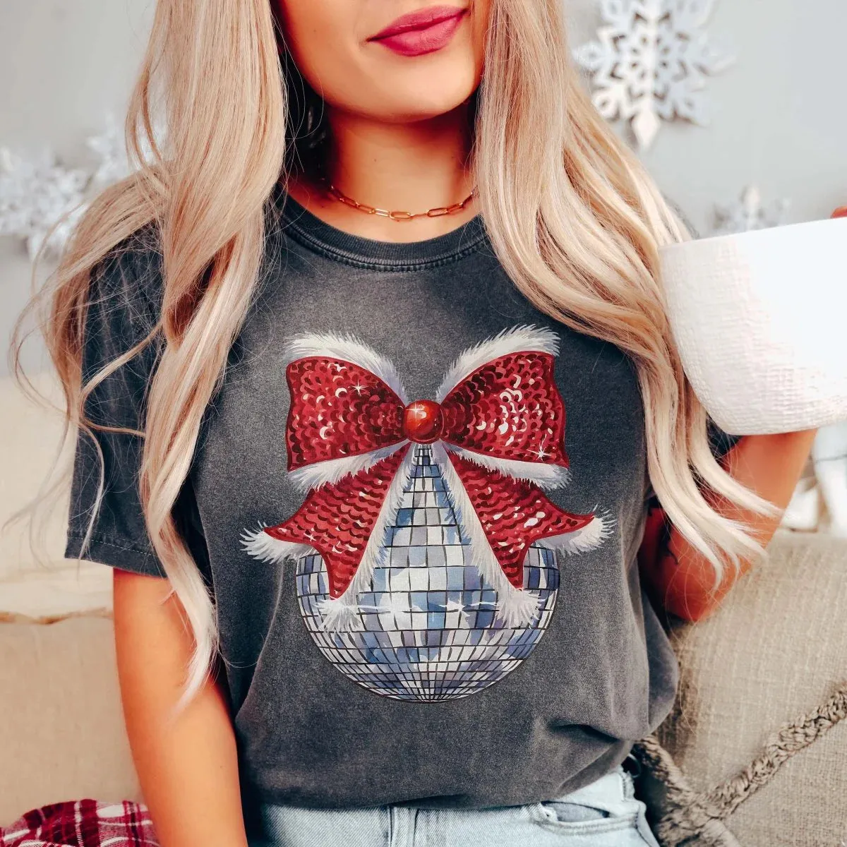 Disco Christmas Bow Graphic Tee