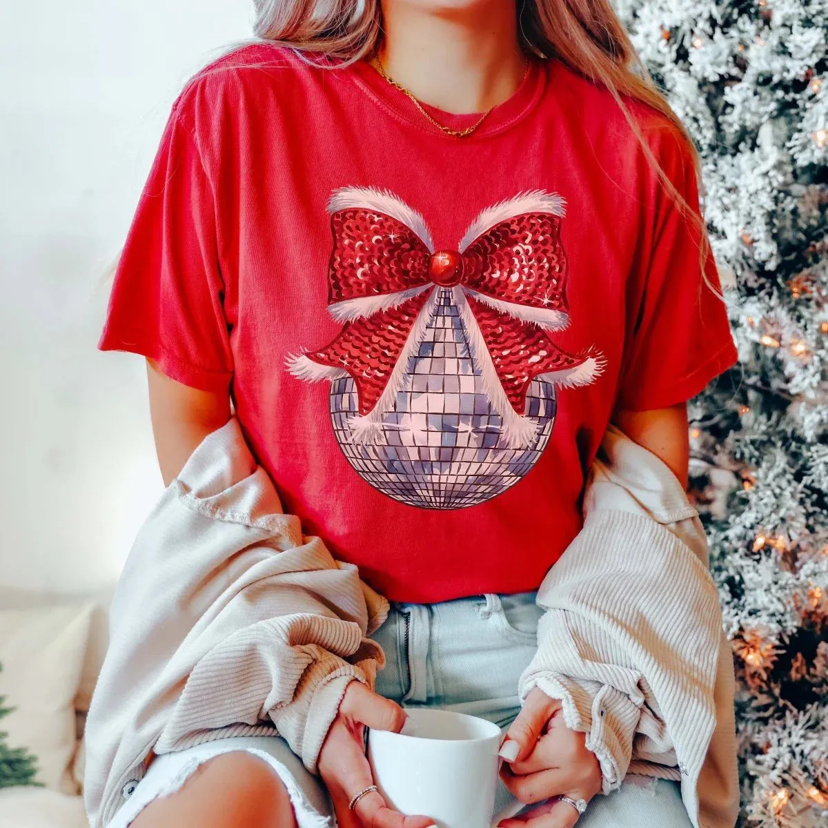 Disco Christmas Bow Graphic Tee