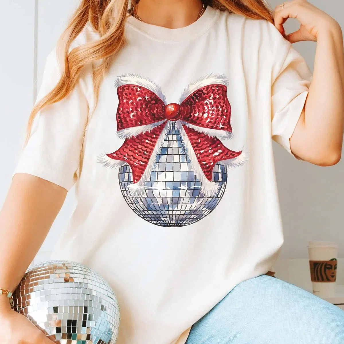 Disco Christmas Bow Graphic Tee