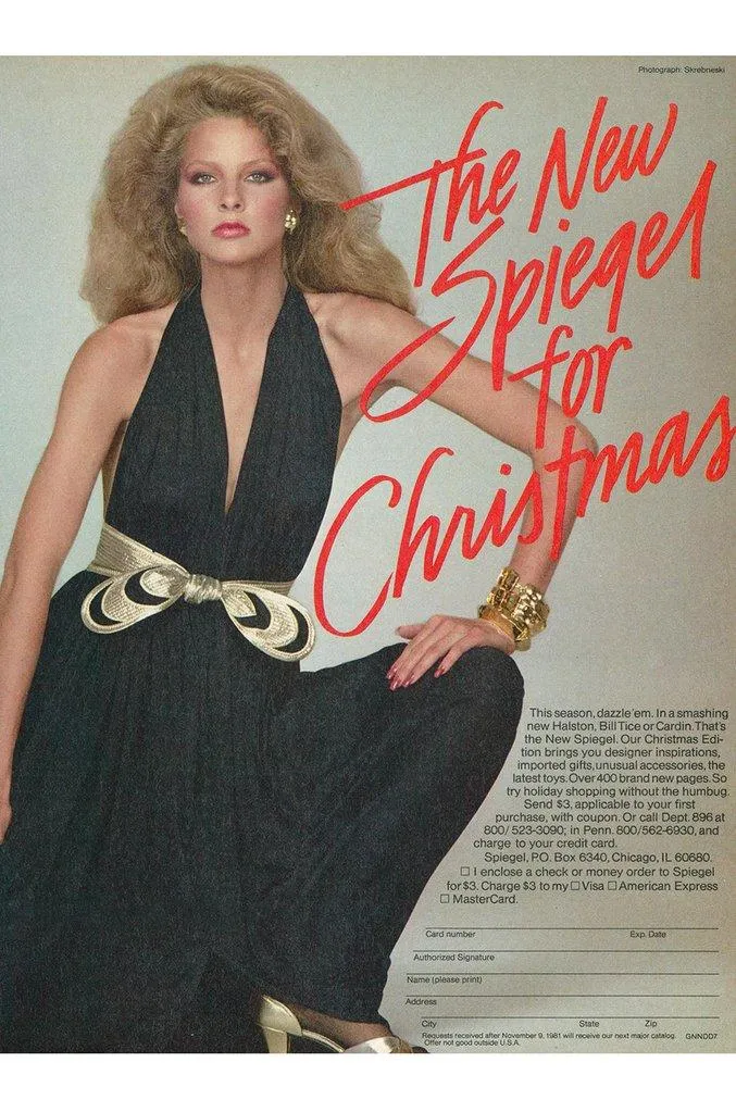 Documented 1980 Bill Tice Plunging Front Ivory Jersey & Gold Belt Dress