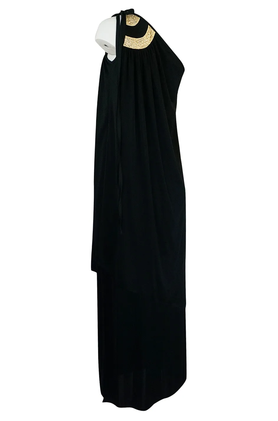Documented 1981 Bill Tice One Shoulder Gold & Black Jersey Dress