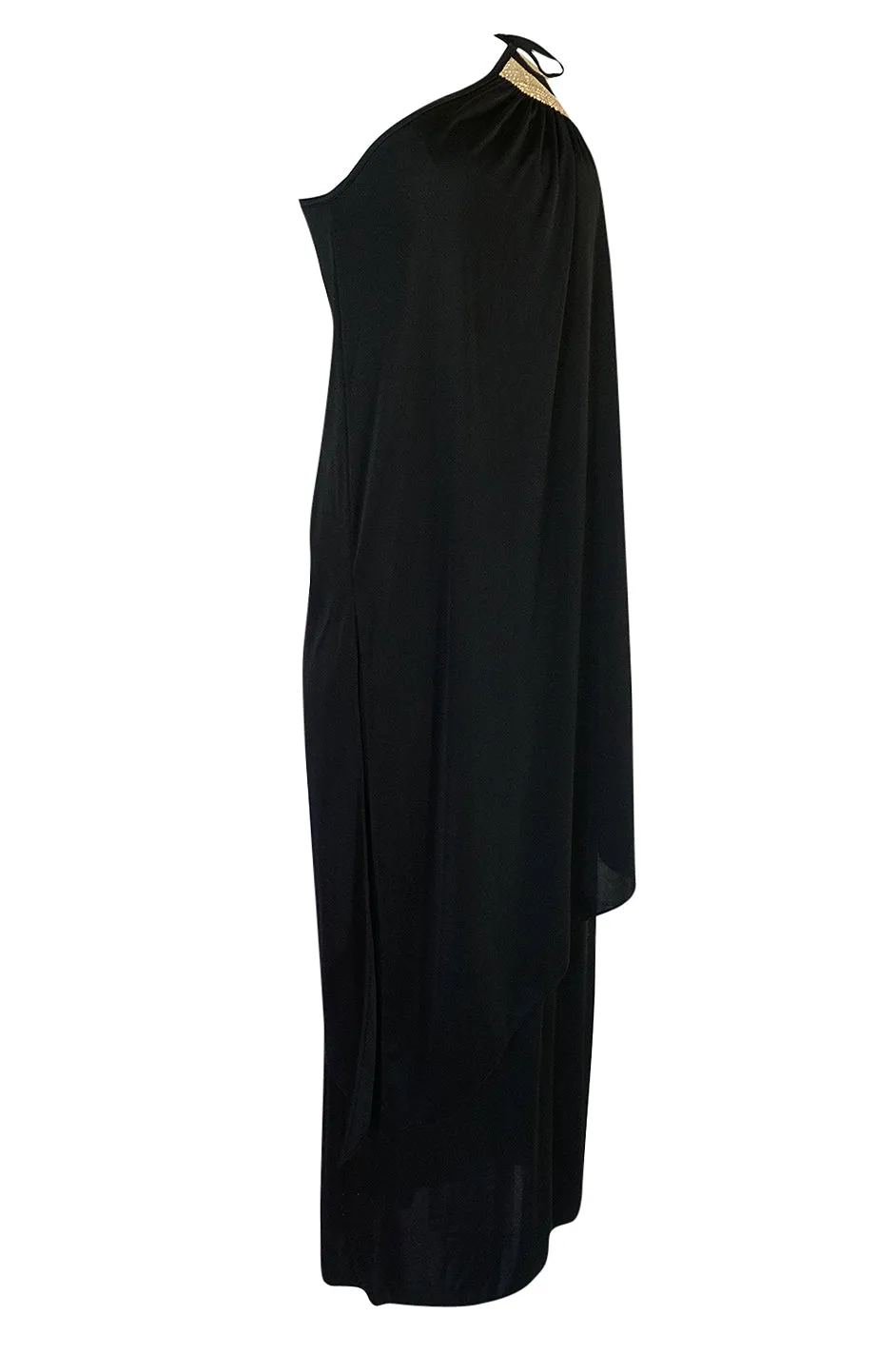 Documented 1981 Bill Tice One Shoulder Gold & Black Jersey Dress