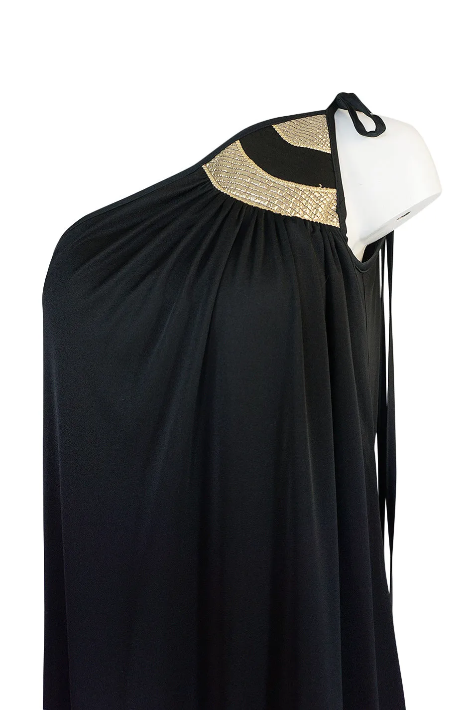 Documented 1981 Bill Tice One Shoulder Gold & Black Jersey Dress