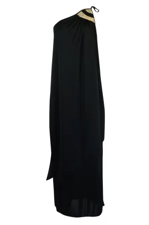 Documented 1981 Bill Tice One Shoulder Gold & Black Jersey Dress