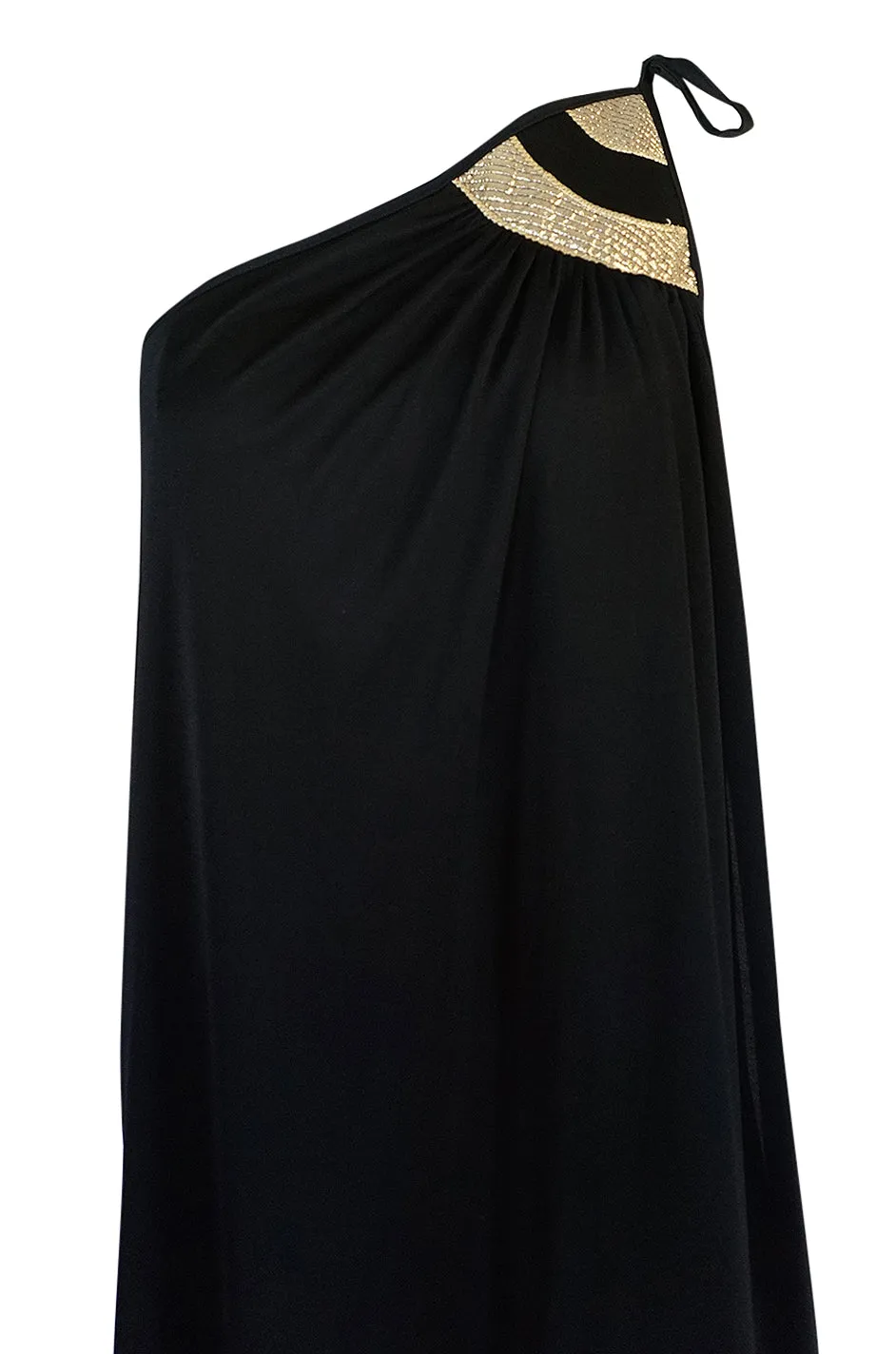 Documented 1981 Bill Tice One Shoulder Gold & Black Jersey Dress