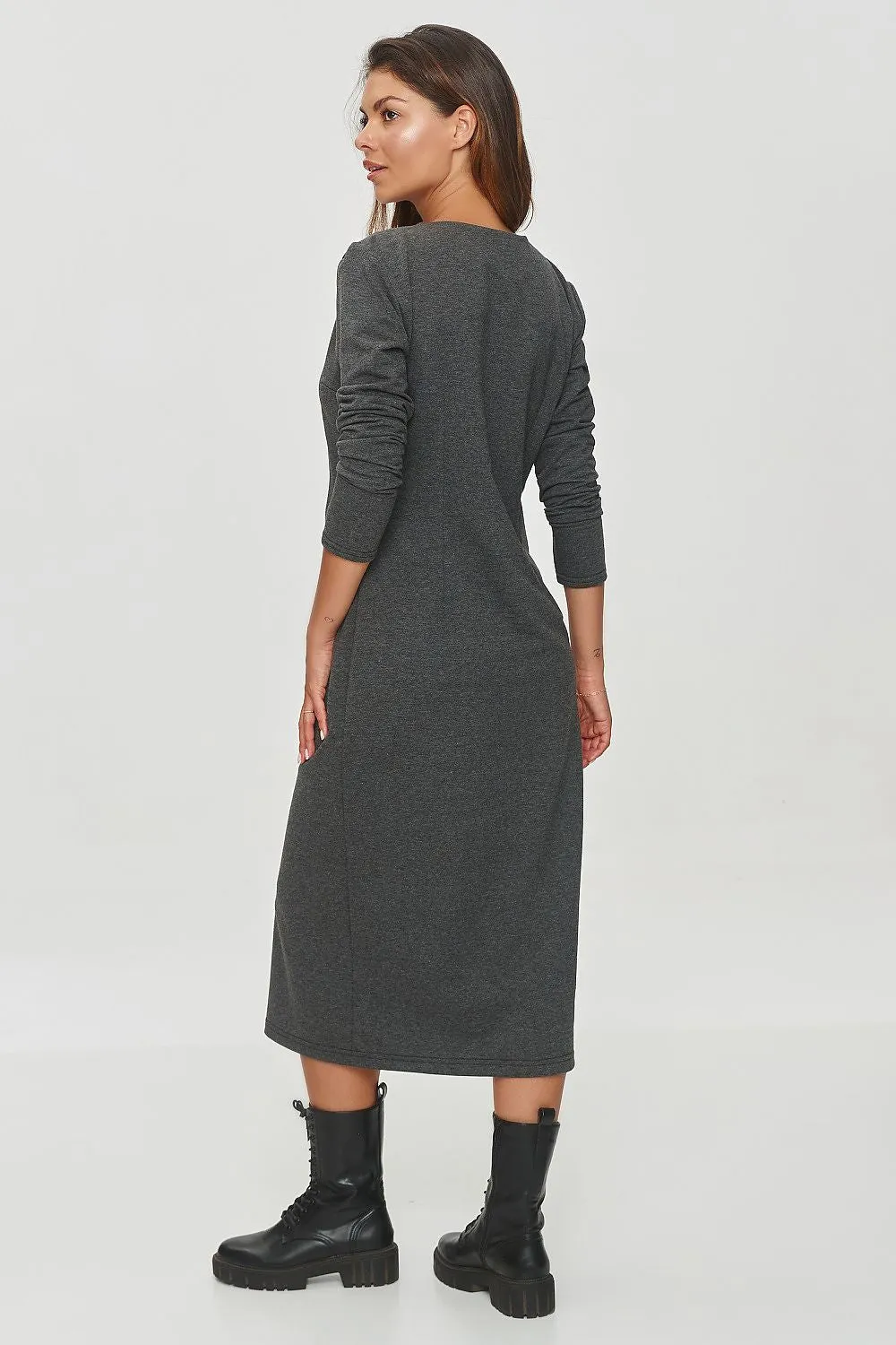 Draped Midi Dress with V-Neck