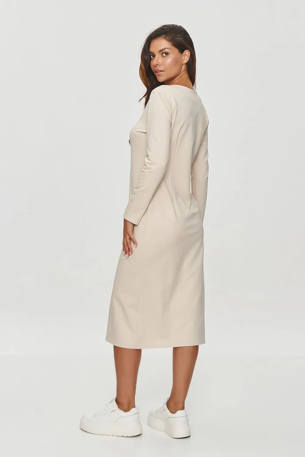 Draped Midi Dress with V-Neck
