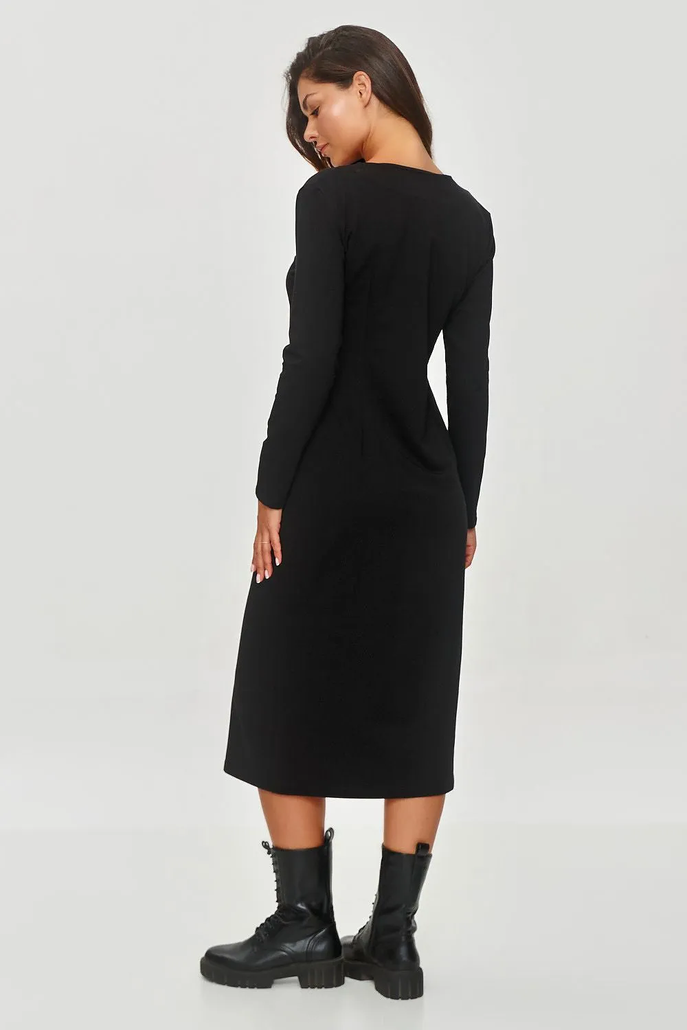 Draped Midi Dress with V-Neck