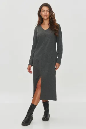 Draped Midi Dress with V-Neck