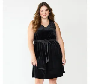 Draper James Rsvp Womens Plus Size Sleeveless Knot-Waist Velvet Dress Black 2XL