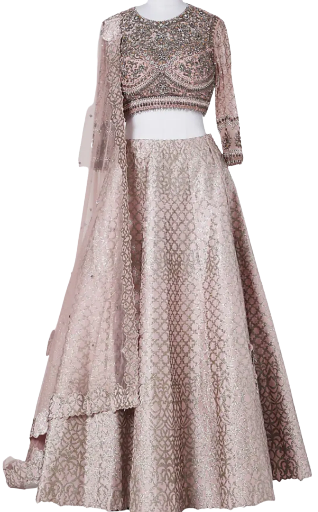 Dusty Pink Heavily Embellished Scalloped Lehenga